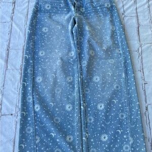 Celebrity Pink Blue Celestial Flare Jeans stars and moon